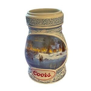 New 1997 Coors Beer Stein Ceramic Mug Christmas Seasons Of The‎ Heart Vintage